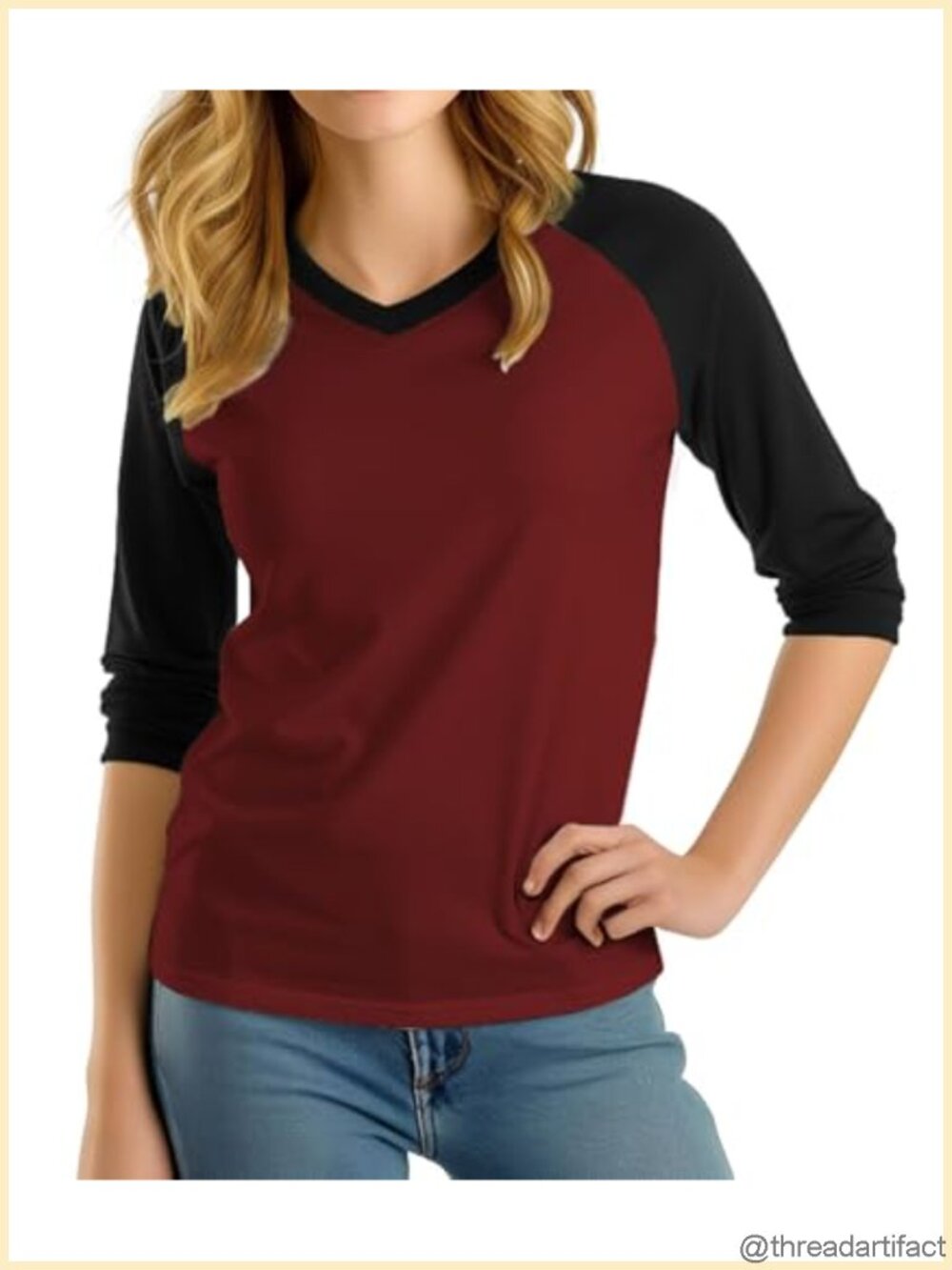 Decrum Womens Raglan Shirt 3/4 Sleeve V Neck Baseball Top